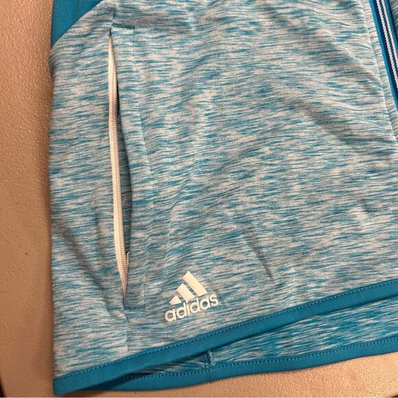 Adidas Mixed Media Golf Jacket Solar Blue White Heathered Thumbholes Size Medium - Picture 4 of 5